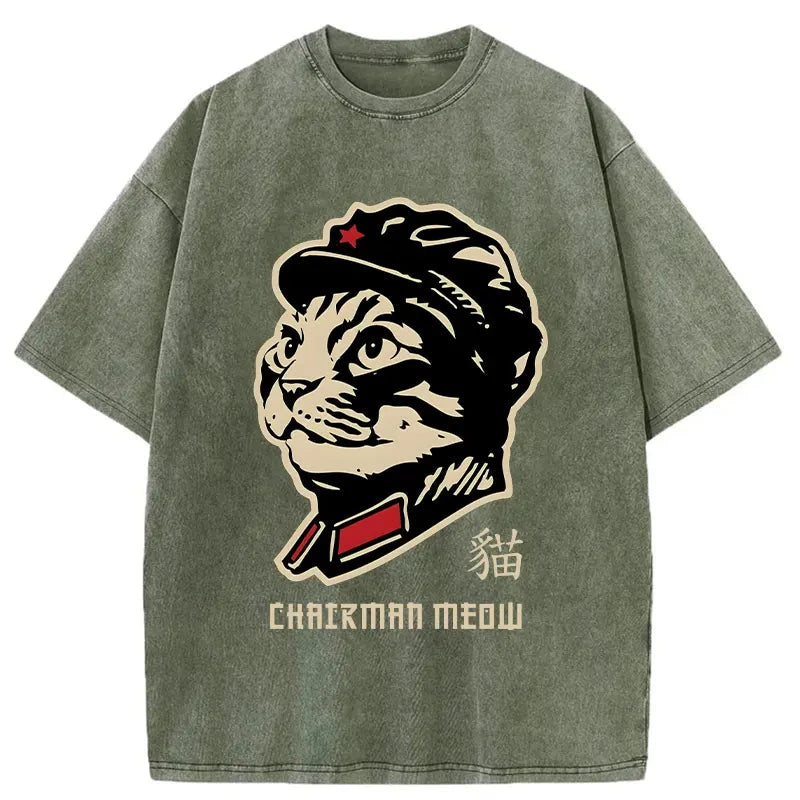 Modecanvas Chinese Spirit Cat Washed T-Shirt