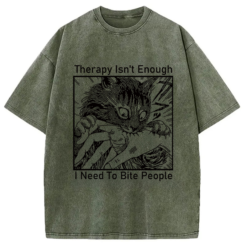 Modecanvas Japanese Cat Biting Washed T-Shirt