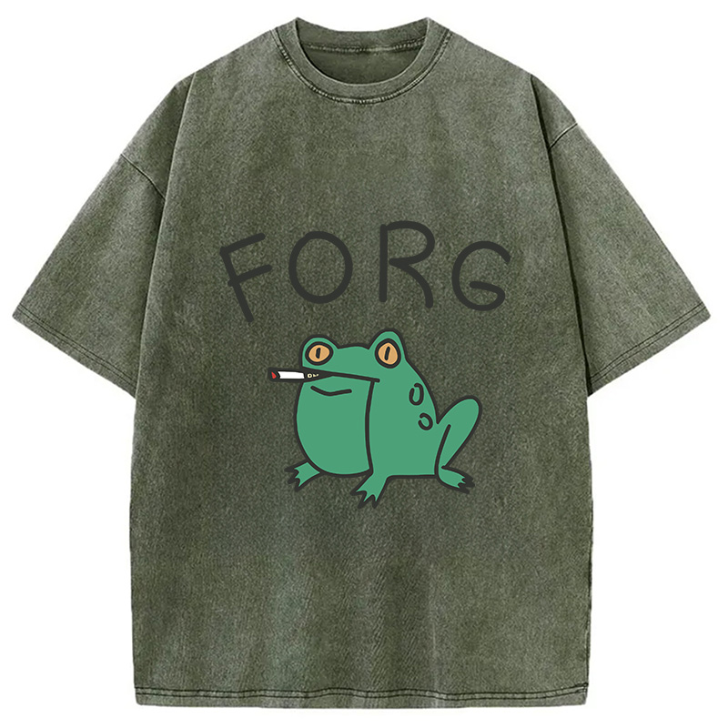 Modecanvas Smoking Frog Washed T-Shirt-modecanvas