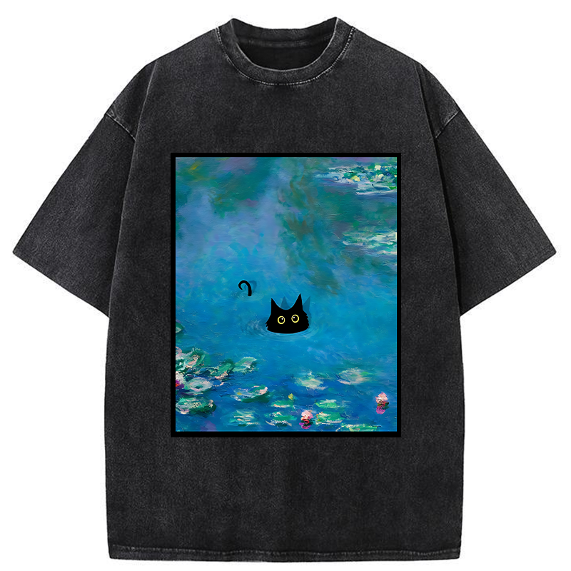 Modecanvas Monet Water Lily Cat Washed T-Shirt