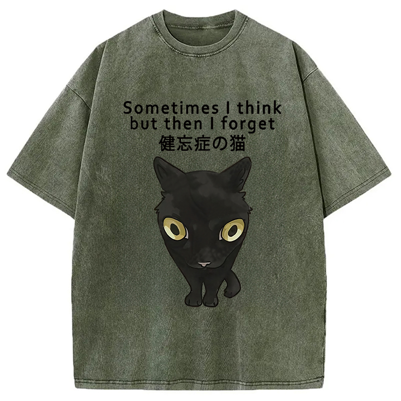 Modecanvas Amnesiac Cat Washed T-Shirt-modecanvas