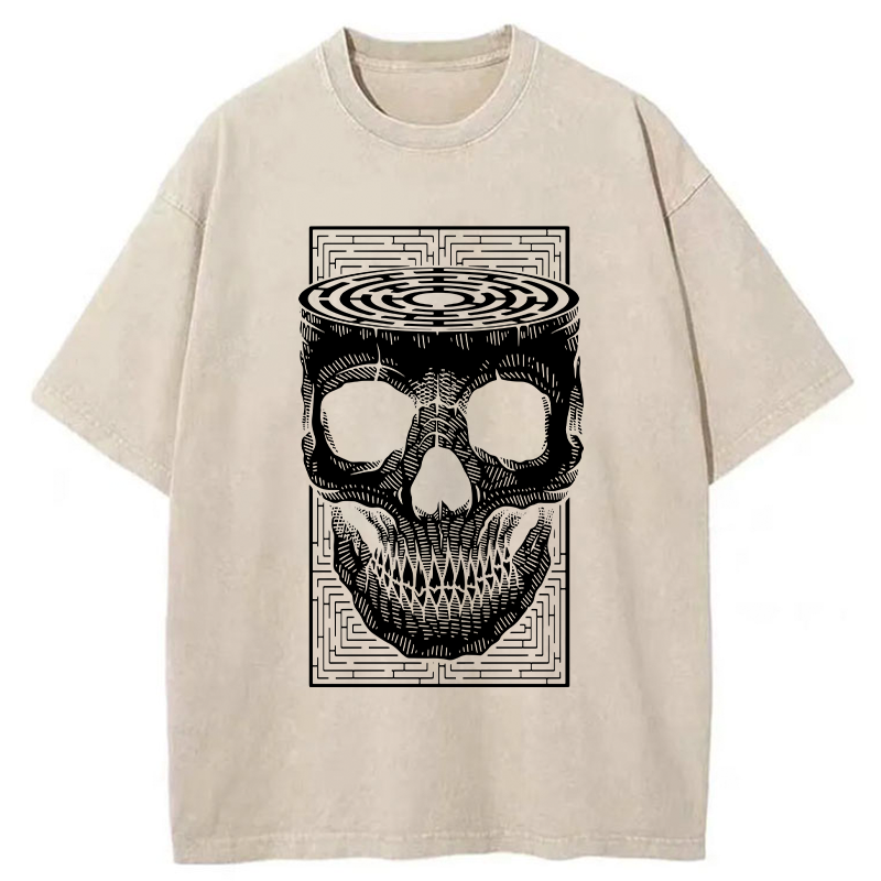 Modecanvas Horror Skull DTG Printing Washed T-Shirt-modecanvas