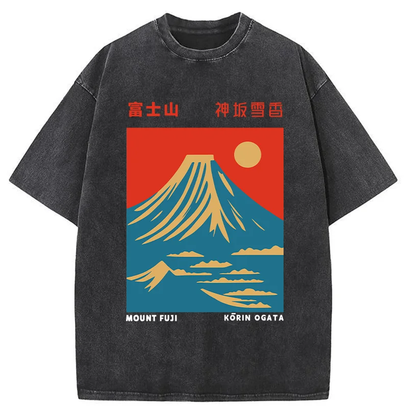 Modecanvas Mount Fuji Vintage Washed T-Shirt-modecanvas