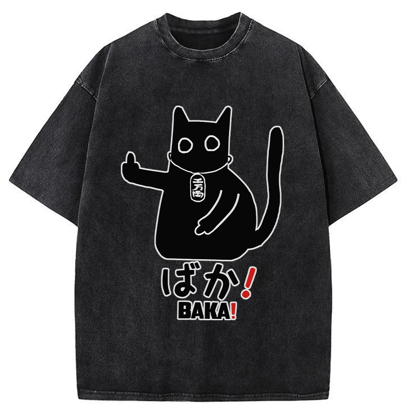 Modecanvas Japanese Baka Cat Washed T-Shirt
