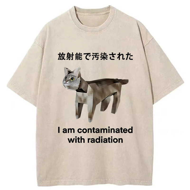 Modecanvas Cat Contaminated By Radiation Washed T-Shirt-modecanvas