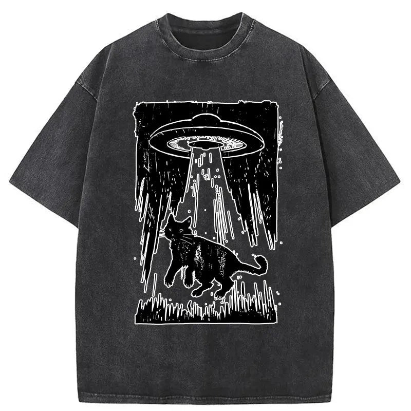 Modecanvas Cat Kidnapped By Aliens Washed T-Shirt