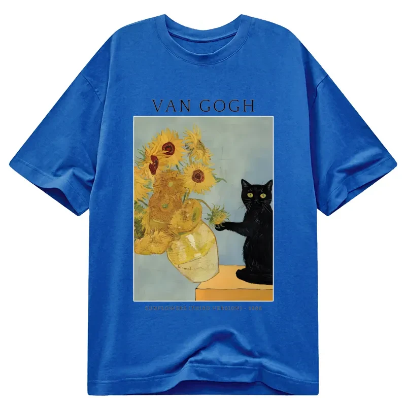 Modecanvas Black Cat With Sunflowers DTG Printing Classic T-Shirt-modecanvas