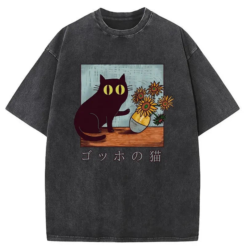 Modecanvas Art Print's Cat Washed T-Shirt-modecanvas