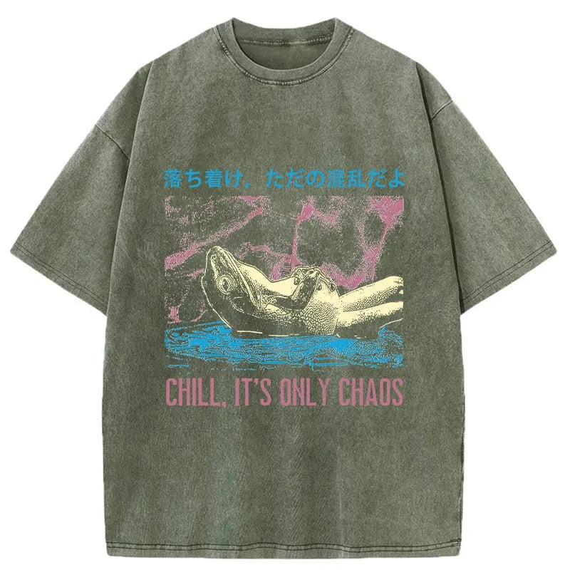 Modecanvas Stay Calm Frog Japanese DTG Printing Washed T-Shirt-modecanvas
