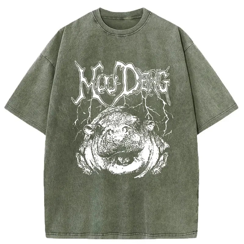 Modecanvas Moo Deng Washed T-Shirt-modecanvas