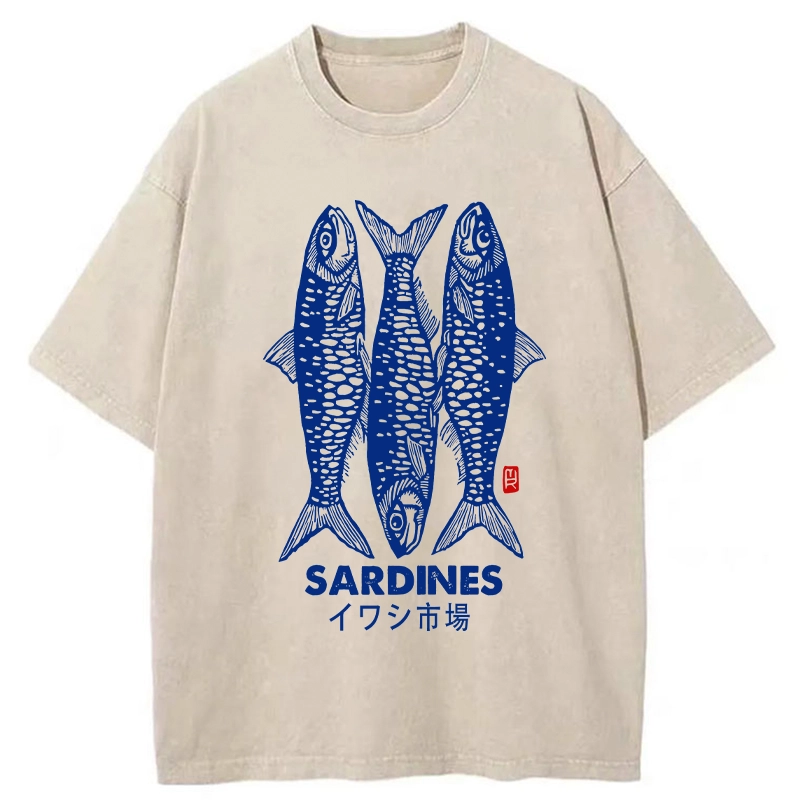 Modecanvas Sardines Market Washed T-Shirt-modecanvas