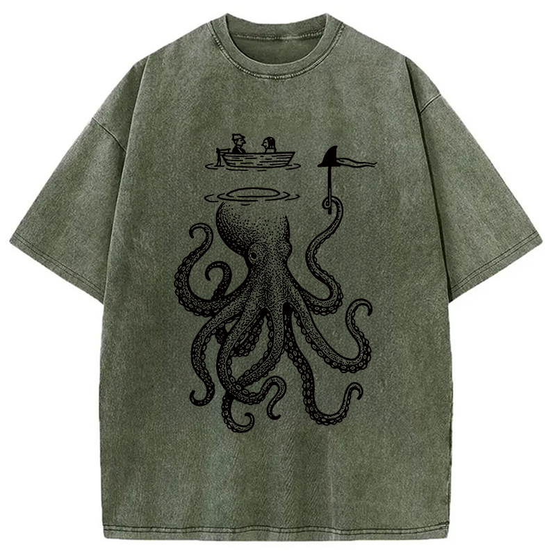 Modecanvas Octopus Disguised As Shark Washed T-Shirt