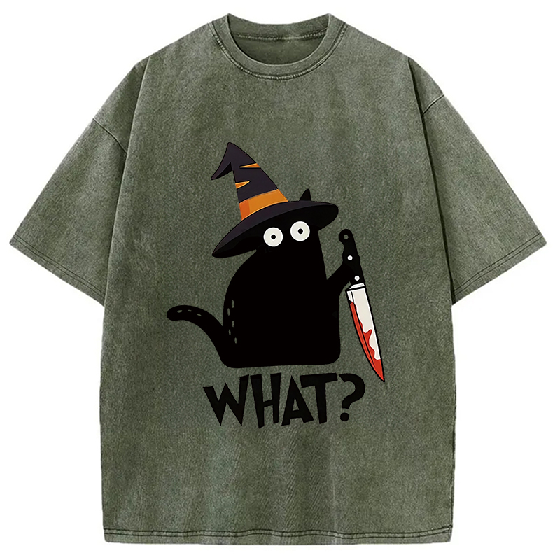 Modecanvas Halloween Back Cat Washed T-Shirt