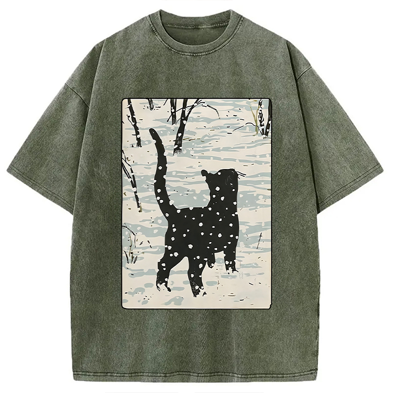 Modecanvas Cat In The Snow Washed T-Shirt