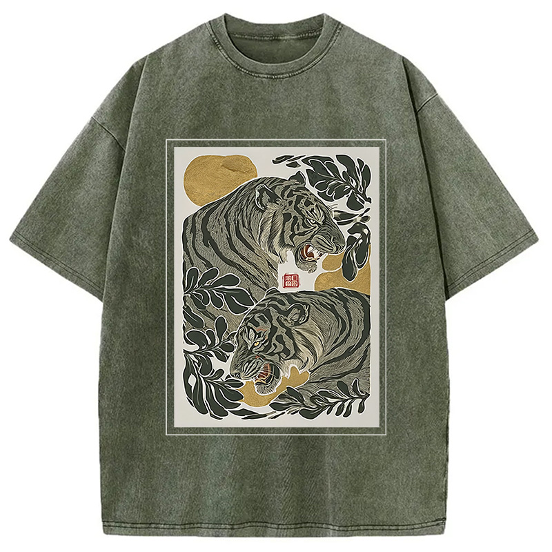 Modecanvas Woodcut Tiger Washed T-Shirt