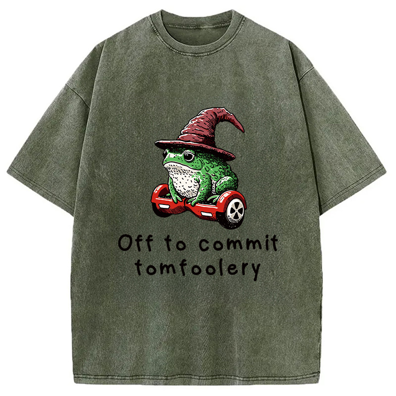 Modecanvas Japanese Frog Riding A Balance Scooter Washed T-Shirt