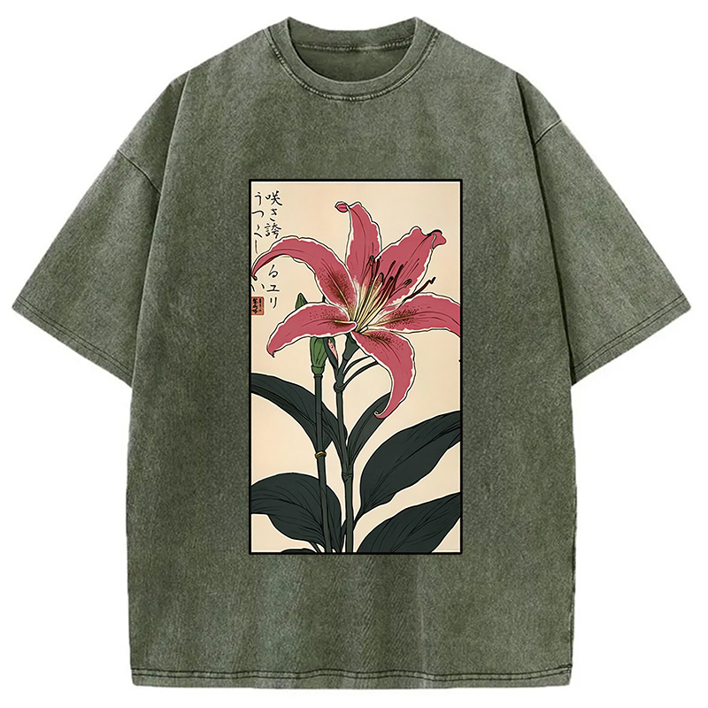 Modecanvas Retro Lily Washed T-Shirt-modecanvas