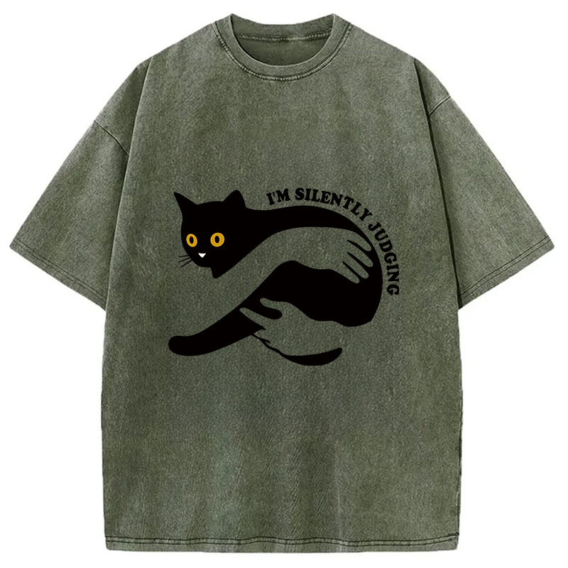 Modecanvas Black Cat In Arms Judging You Washed T-Shirt