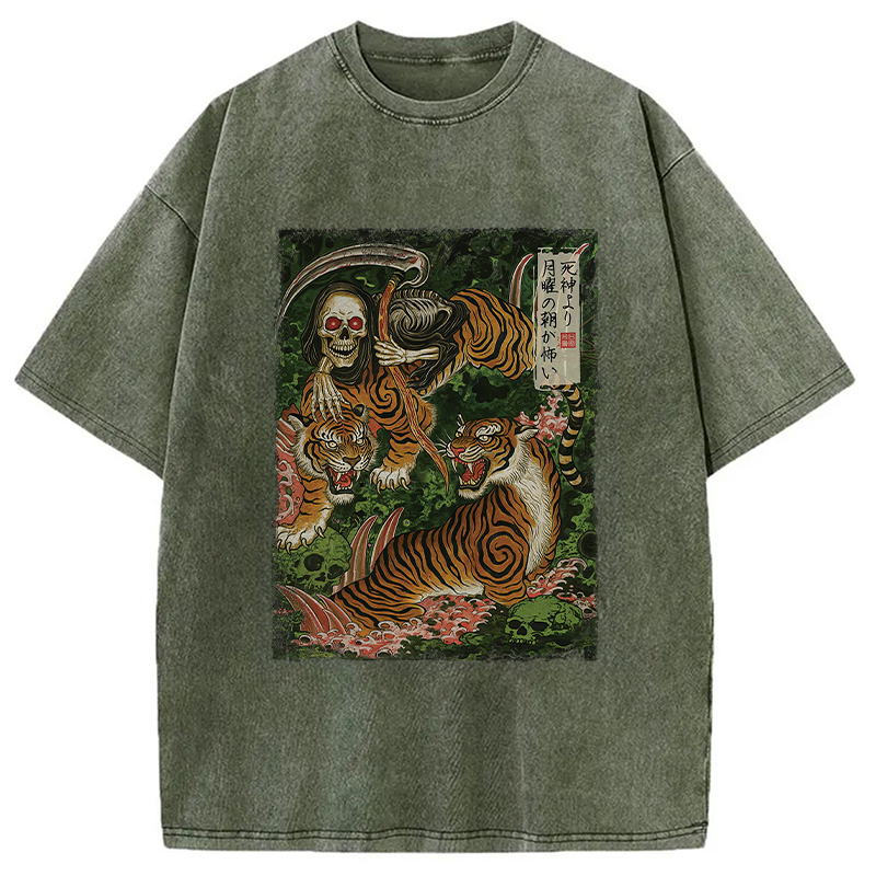 Modecanvas Death God And Tiger Washed T-Shirt