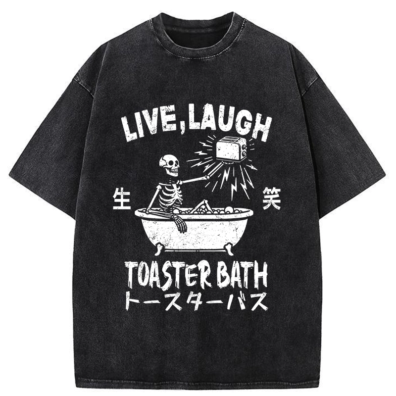 Modecanvas Funny Electric Shock Skeleton Washed T-Shirt-modecanvas