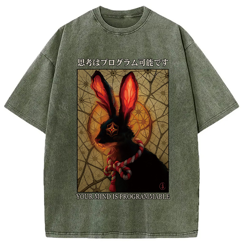 Modecanvas Funny Mind Is Programmable Rabbit Washed T-Shirt