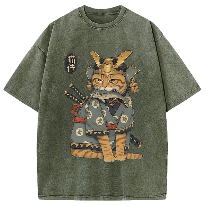 Modecanvas Cat Japanese Genera Washed T-Shirt