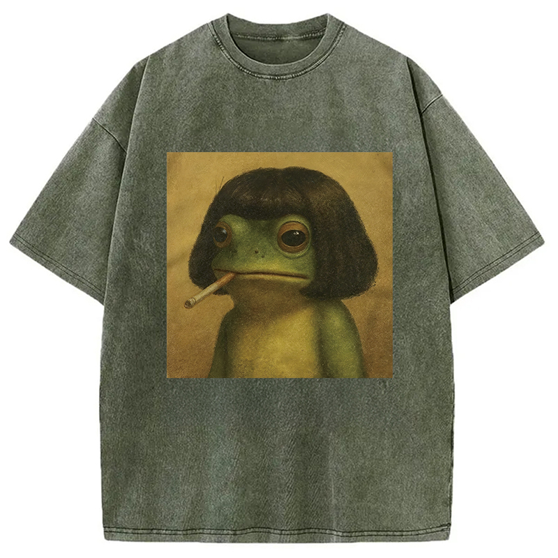 Modecanvas Frog Face With Bob Haircut Meme Washed T-Shirt