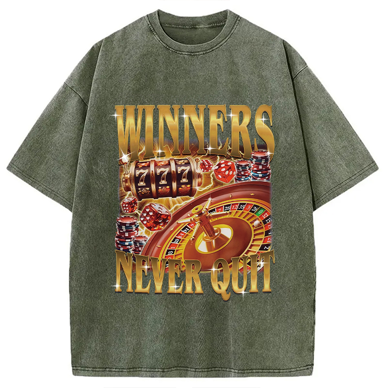 Modecanvas Winners Never Quit Funny Meme Washed T-Shirt