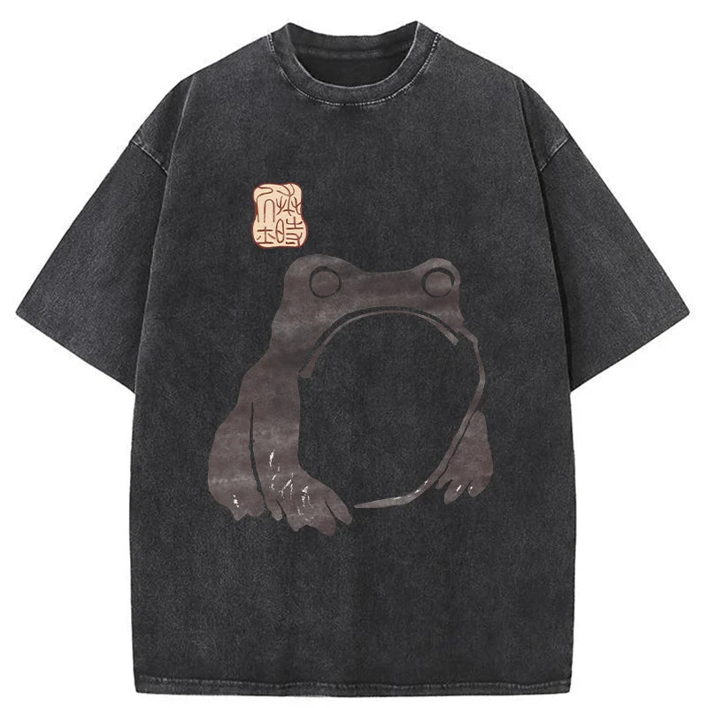 Modecanvas Matsumoto Hoji Woodblock Print Frog Washed T-Shirt-modecanvas