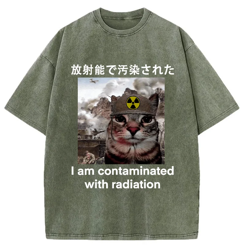Modecanvas Cat Suffering From Nuclear Radiation Washed T-Shirt-modecanvas