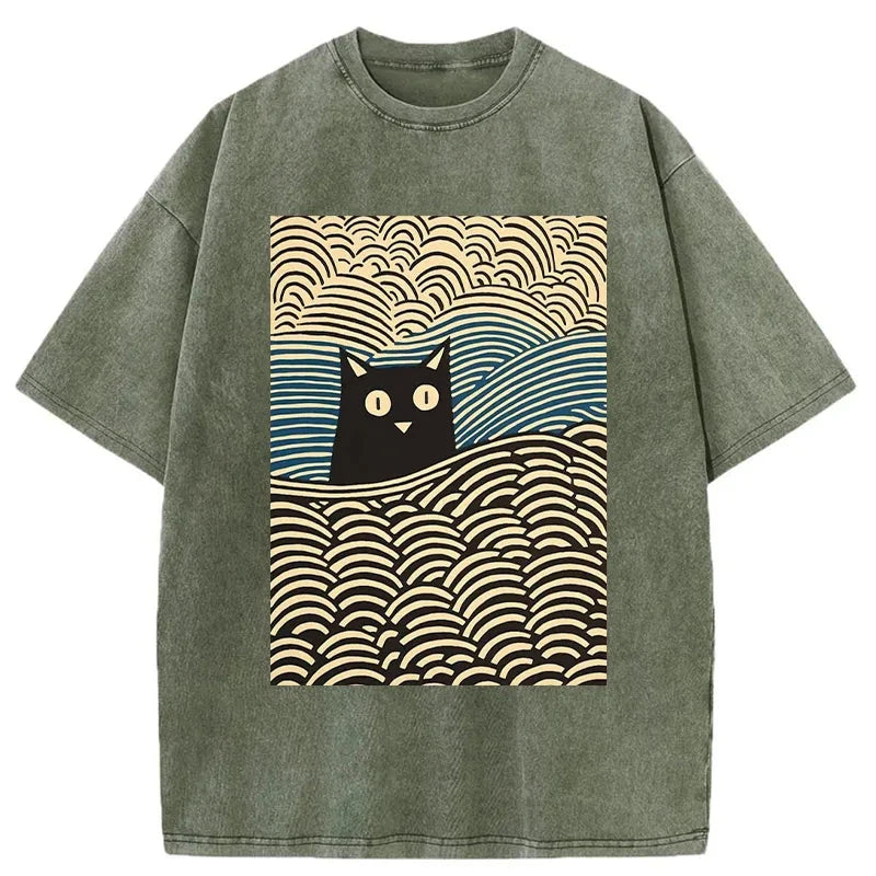 Modecanvas Kawaii Cat Japanese Washed T-Shirt-modecanvas