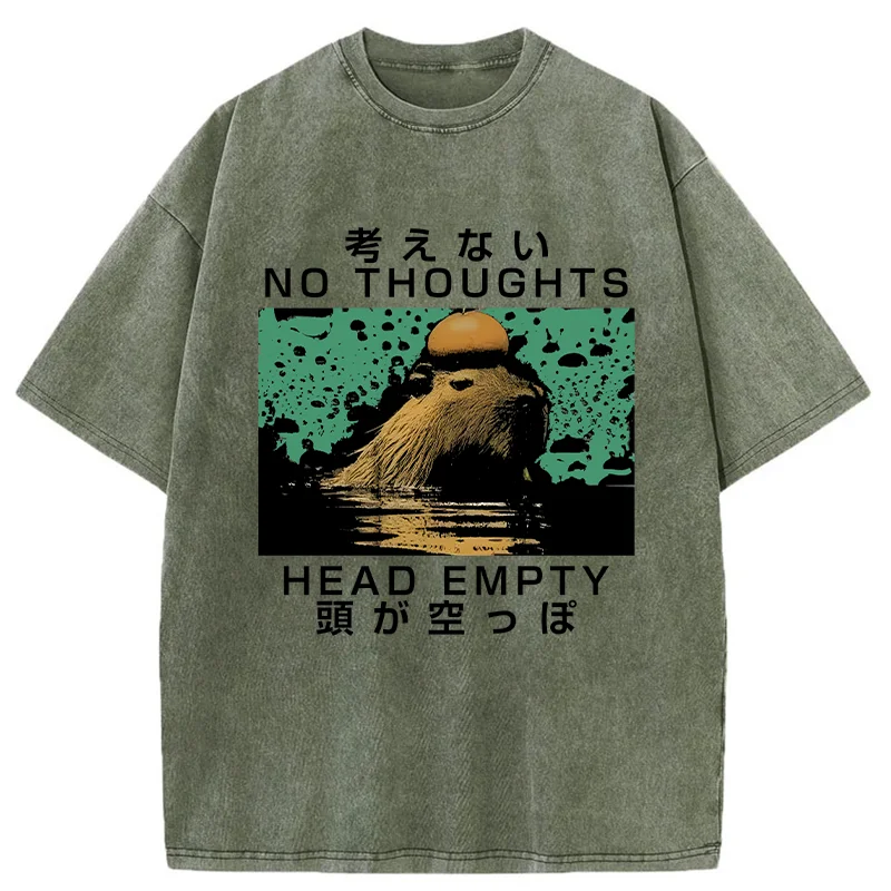 Modecanvas Capybara No Thoughts Head Empty Washed T-Shirt
