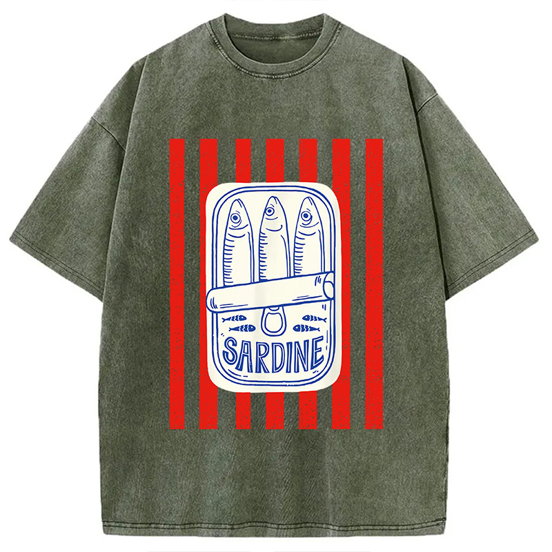 Modecanvas Les Sardines Red Stripes Fisherman Washed T-Shirt