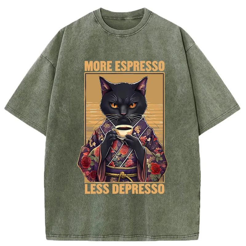 Modecanvas More Espresso Less Depresso Funny Washed T-Shirt