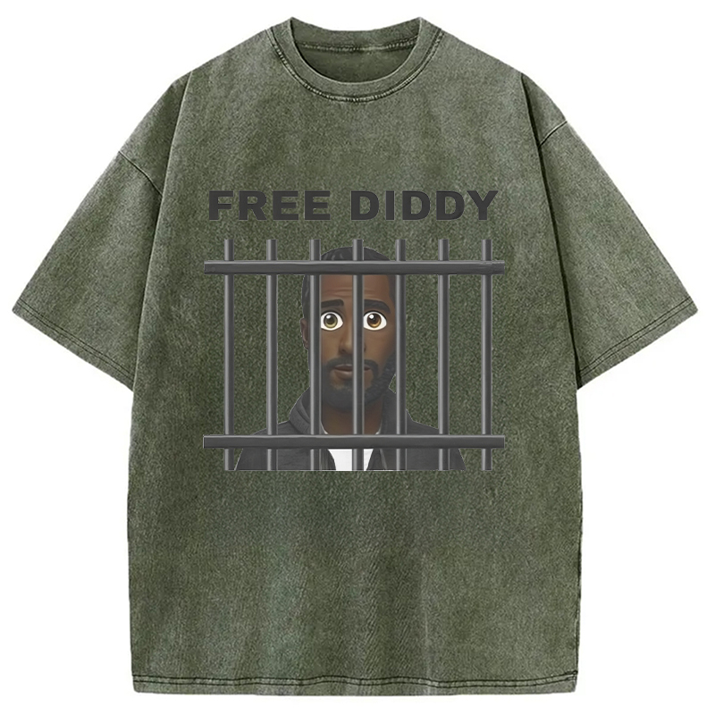 Modecanvas Original Free Diddy Funny Meme Washed T-Shirt
