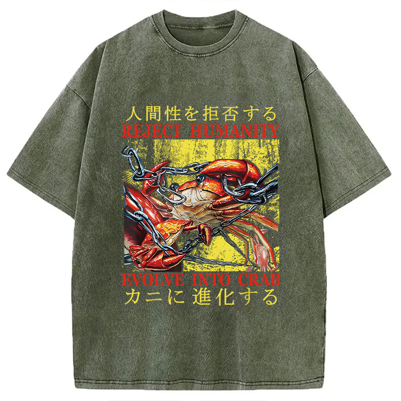Modecanvas Japanese Funny Crab Meme Washed T-Shirt