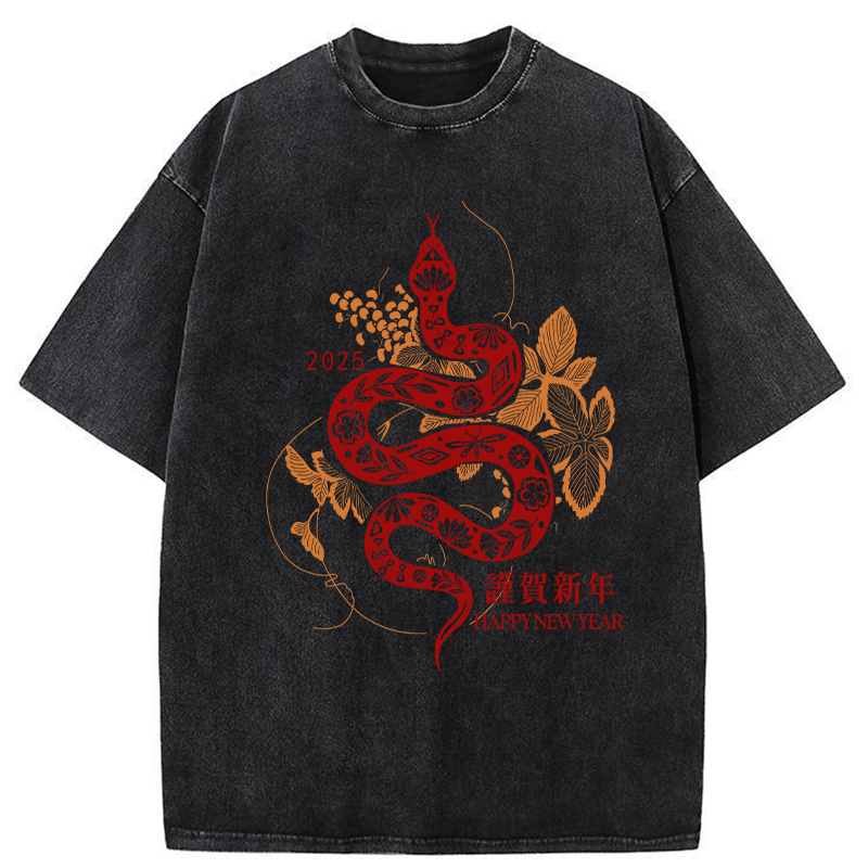 Modecanvas Welcome The Year Of The Snake Washed T-Shirt