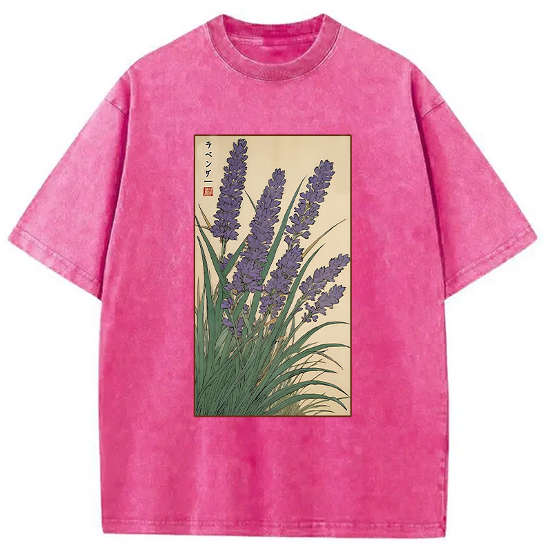 Modecanvas Lavender Ukiyo-e Japanese Washed T-Shirt-modecanvas