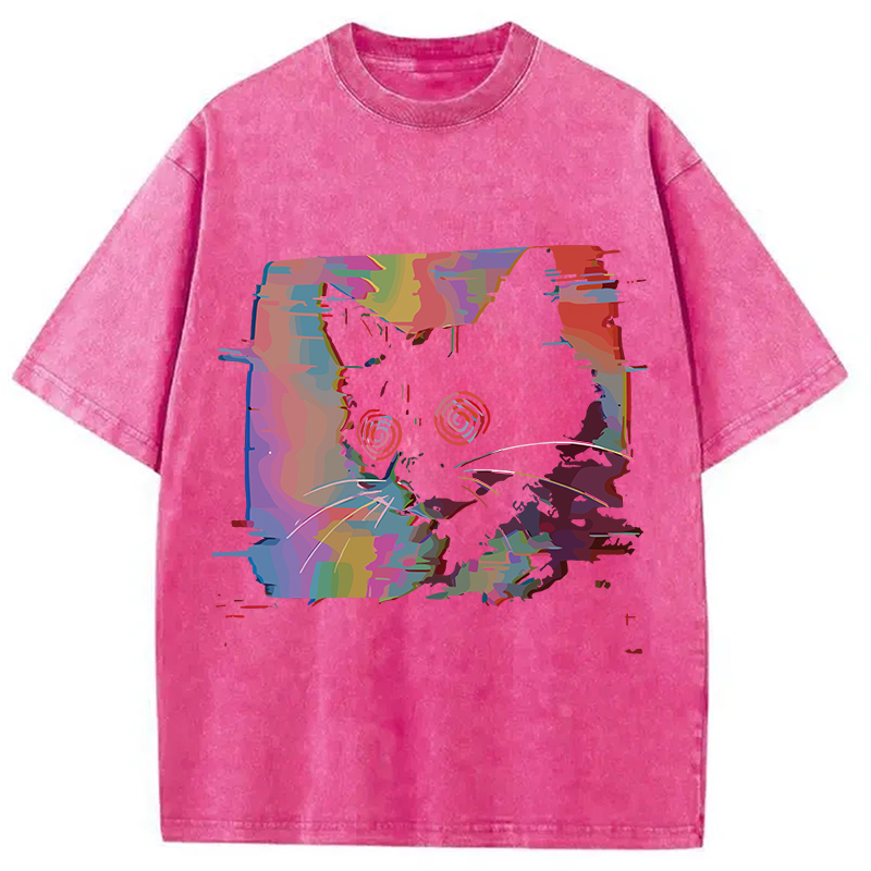 Modecanvas Glitch Cat Washed T-Shirt