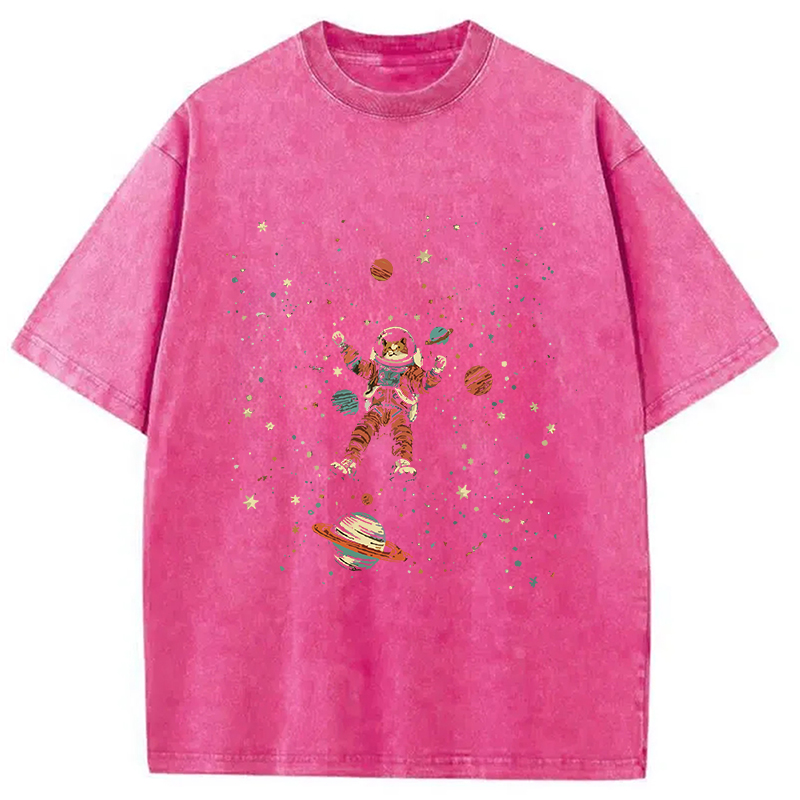 Modecanvas Nebula Explorer Cat Washed T-Shirt