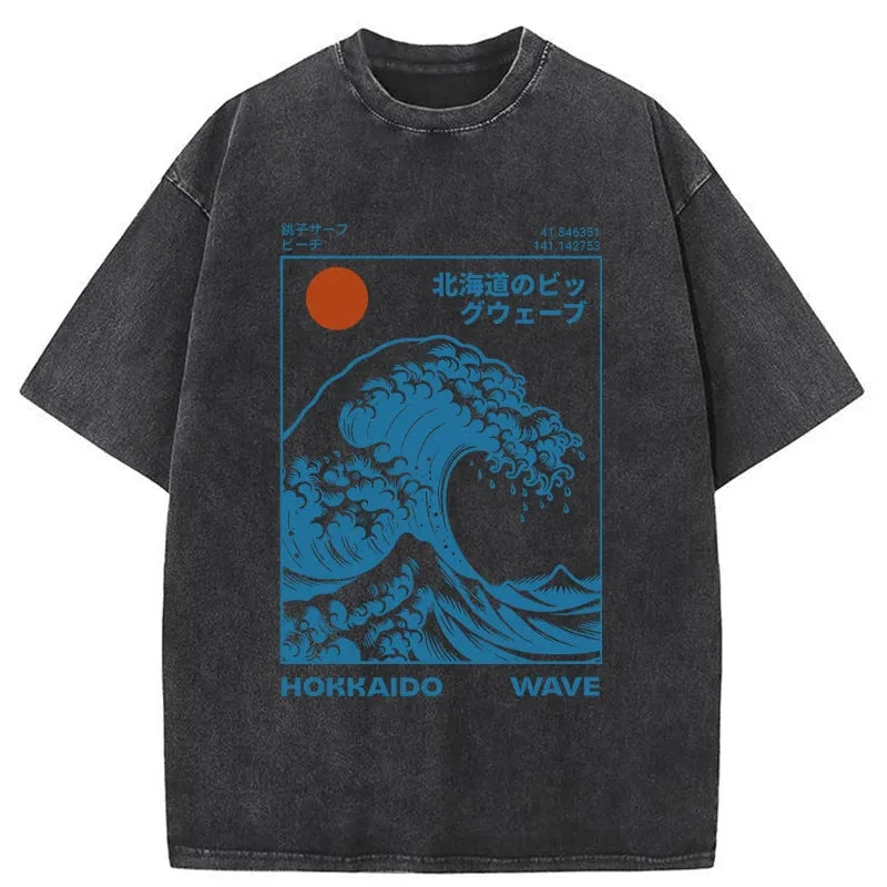 Modecanvas Hokkaido Wave Japan Washed T-Shirt-modecanvas