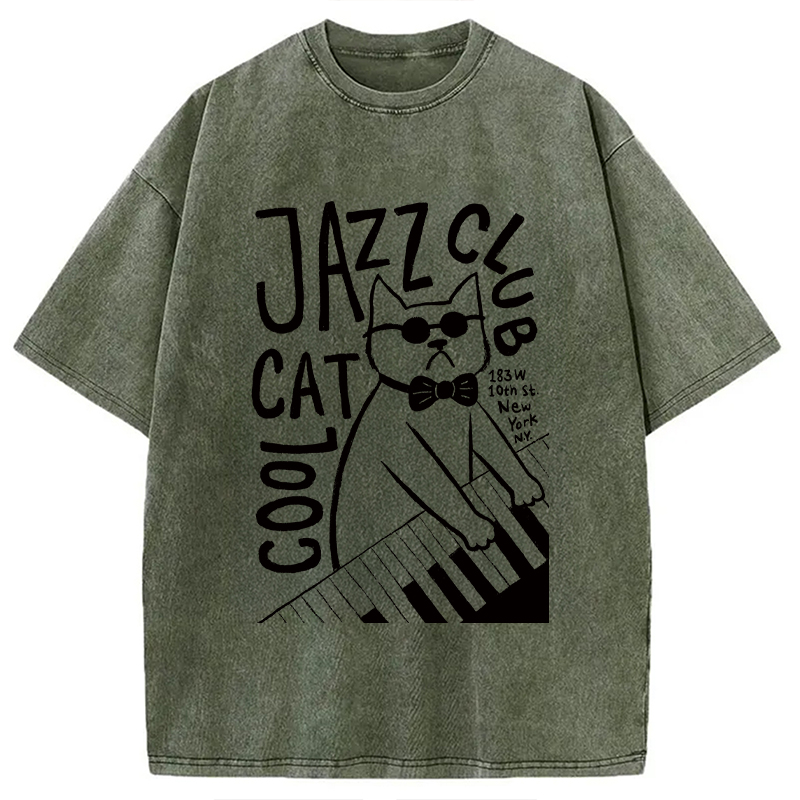 Modecanvas Jazz Cat Club Washed T-Shirt