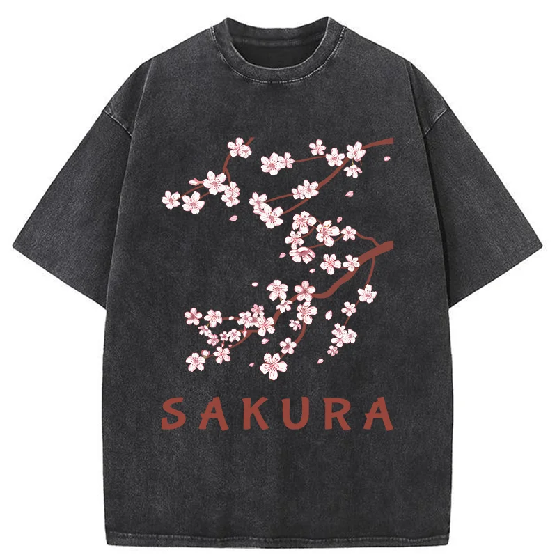 Modecanvas Japanese Beautiful Sakura Washed T-Shirt