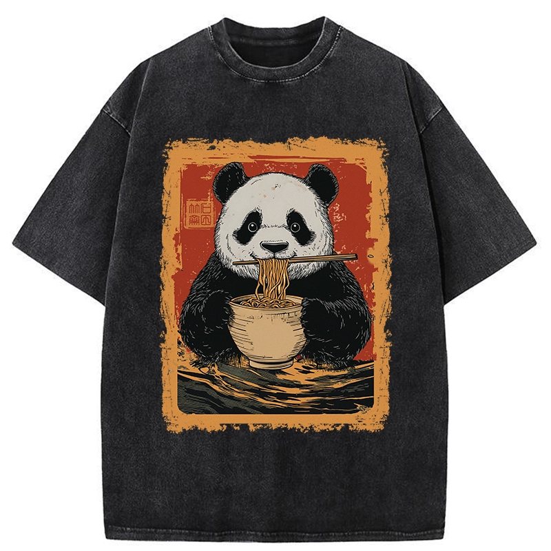 Modecanvas Ramen Lover Panda Washed T-Shirt-modecanvas