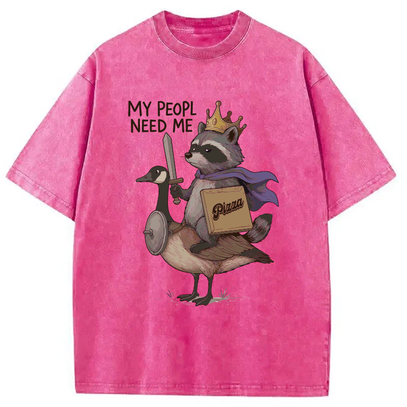 Modecanvas Funny Raccoon King Riding Goose Washed T-Shirt