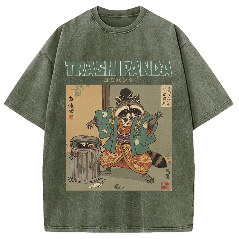 Modecanvas Trash Panda Traditional Japanese Meme Washed T-Shirt
