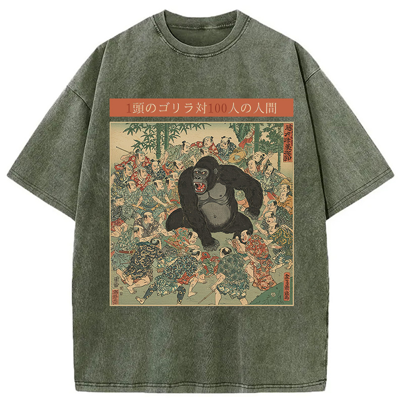 Modecanvas 1 Gorilla vs 100 Men Meme Washed T-Shirt