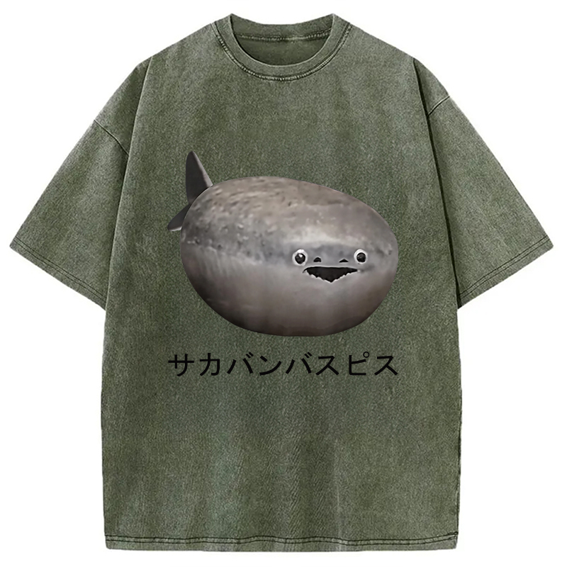 Modecanvas Sacabambaspis Fish Meme Realistic Japanese Washed T-Shirt