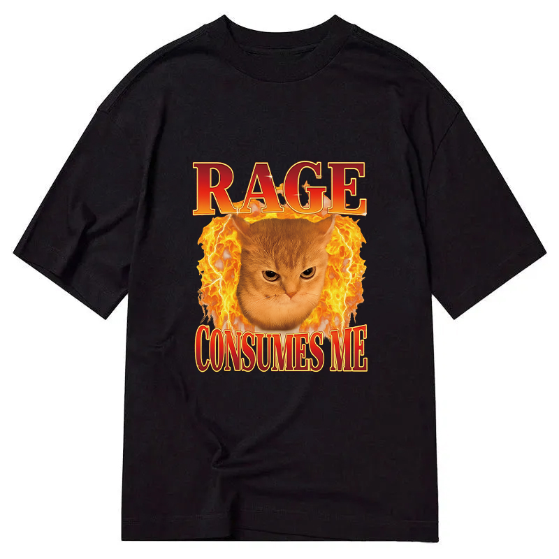 Modecanvas Rage Consumes Me Edgy Funny Cat Meme DTG Printing Classic T-Shirt-modecanvas