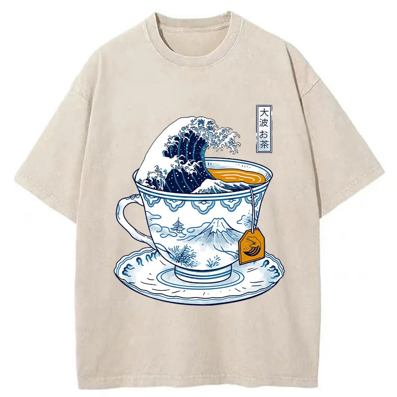 Modecanvas The Great Kanagawa Tea Wave Washed T-Shirt